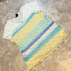 Signature Studio White Sheer V-Neck Blouse See Through Lace Y2K